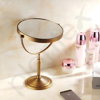 Plantex Premium Brass Magnifying Mirror/Dual Side Makeup Mirror with Stand/Shaving Mirror for Bathroom with 5x/1x Magnification (8 Inch-Brass Antique/Tabletop)