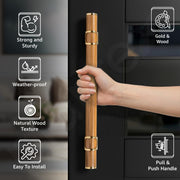 Plantex 12 Inch Main Door Handle/Stainless Steel & Wooden Door Handle/Pull-Push Handle for Door/Office & Hotel - Pack of 1 (DTMD-428, Gold & Wood)