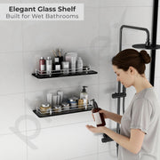 Plantex Premium Black Glass Shelf for Bathroom/Kitchen/Living Room - Bathroom Accessories (Polished, 18x6 Inches) - Pack of 2