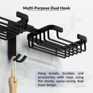Plantex Aluminum Bathroom Dual Soap Holder with Hook/Soap Stand/Soap Dish/Bathroom Accessories - Black