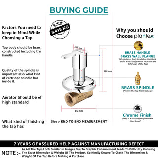 Plantex Pure Brass FLO-806 Angular Concealed Stop Cock/Concealed Stop Valve For Bathroom With Teflon Tape & Brass Adjustable Wall Flange – 15 mm (Mirror-Chrome Finish)