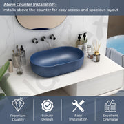 Plantex Tabletop Wash Basin for Bathroom/Designer Ceramic Basin/Countertop Wash Basin/Home/Office (Blue - 22 x 14 x 6 Inch)