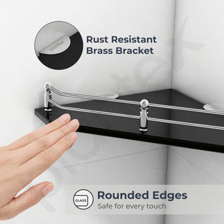 Plantex Glass Corner Shelf for Bathroom/Kitchen Glass Shelf/Bathroom Corner Shelf (Diamond-Black -9x9 Inches- Pack of 3)
