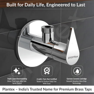 Plantex Brass Angle Valve with Wall Flange & Teflon Tape/Angle Cock/Angle valve for Bathroom with 7-Year Warranty - (PAC-1805 Nickel Chrome)