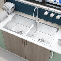 Plantex Stainless Steel 304 Grade Double Bowl Sink for Kitchen/Handmade Steel Kitchen Sink with 7 Years of Warrenty by Plantex/Sink with All Fitting & Drying Rack Included(Silver Matt-37x18 Inches)