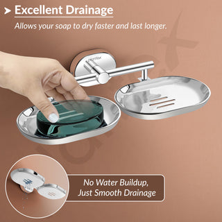 Plantex J4 Stainless Steel Double Soap Dish for Bathroom/Soap Holder for Bathroom/Wall Mounted Soap Holder/Bathroom Accessories (Chrome Finish) Onix
