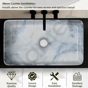 Plantex Ceramic Table Top Wash basin For Bathroom/Hand Wash Sink/Rectangle Countertop Washbasin For Home/Office/Hotel - (Marble White)
