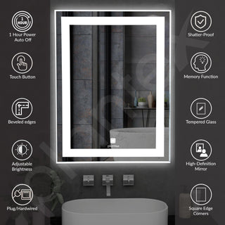 Plantex Metal LED Wall Mirror with Triple-Tone/Touch Mirror for Bedroom/Dressing Room/Living Room - Rectangle Shape (18 X 24 Inch)