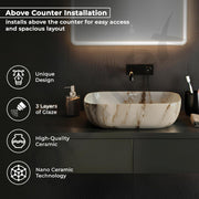 Plantex Ceramic Tabletop Washbasin/Bathroom Basin Sink/Wash Basin for Bathroom/Marble Basin/Basin for Restaurant, Hotel (Brown Veins, 18 x 13 x 5.5 Inch)