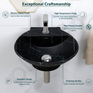 Plantex Ceramic Wall Hung Wash Basin/Wall Mount Basin for Bathroom/Washbasin Sink for Home/Office/Restaurant (Black - 15 x 15 x 5 Inch)