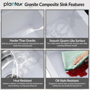 Plantex Quartz Acrylic Kitchen Sink/Undermount Sink for Kitchen with 10 Years Warranty by Plantex/Granite Single Bowl Kitchen Sinks with Coupling (Whiti-24x18 Inches)