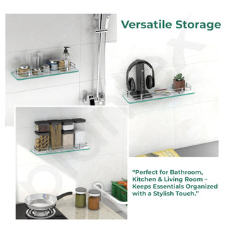 Plantex Premium Transparent Glass Shelf for Bathroom/Kitchen/Living Room - Bathroom Accessories (Polished, 18x6 Inches) - Pack of 3