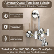 Plantex Pure Brass 3-in-1 Wall Mixer with L-Bend Provision for Overhead and Hand Shower/Bathroom Mixer Tap with Brass Wall Flange & Teflon Tape/Wall Mixer for Bathroom - (Star, Chrome)