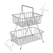 Plantex High Grade Steel 2-Tier Fruit & Vegetable Basket For Dining Table/Kitchen (Chrome), Countertop, Tiered Shelf