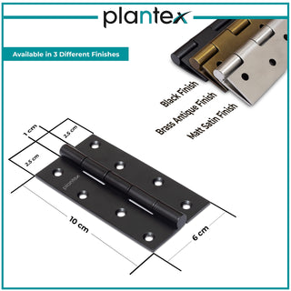 Plantex Door Hinges 4 inch x 14 Gauge/2 mm Thickness Home/Office/Hotel/Door Hinges for Main Door/Soft Movement Hinge for Bedroom/Kitchen/Bathroom/Kabza - Pack of 6 (Black)