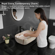 Plantex Ceramic Tabletop Sink/Basin for Bathroom/Wash Basin with Brown Veins/Basin for Living Room, Hotel (Marble Finish, 18 x 13 x 5.5 Inch)