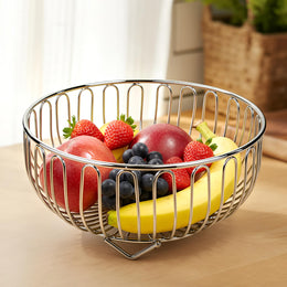 Plantex Stainless Steel Vegetable Basket for Kitchen/Fruit Bowl for Table Top/Wired Vegetable Bowl for Dining Table (Chrome Finish)