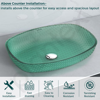 Plantex Luxury Glass Basin/Table Top Matt Wash Basin Over Counter/Countertop Basin for Bathroom & Living Room (Green - 21 x 15.5 x 4 Inch)
