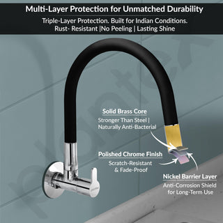 Plantex Pure Brass Kitchen Sink Tap with Brass Wall Flange and Teflon Tape/Wall Mount Kitchen Sink Faucet with Water Saving Aerator - 7 Year Warranty-(FLO-810B)