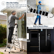 Plantex Steel Ladder for Home/Strong Foldable Wide 6 Step Ladder/Anti-Skid 6 Step Ladder - (Apex - White)