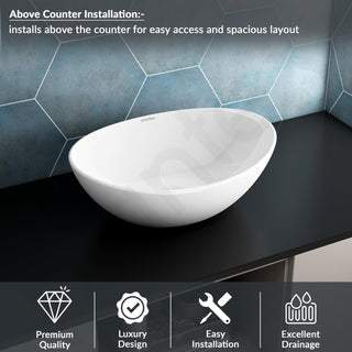 Plantex Ceramic Table Top Oval Wash Basin for Bathroom/Countertop Bathroom Sink/Bathroom Basin with 10 Years Glaze Warranty by Plantex (White - 16.5 x 13.5 x 7 Inch)