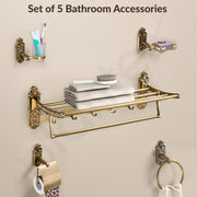 Plantex Aluminium Antique Bathroom Accessories Set of 5-pcs/Bathroom Hardware Set (Towel Rack/Napkin Ring/Paper Holder/Soap Dish/Tumbler Holder)