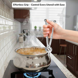 Plantex Heavy Duty Stainless Steel Kitchen Pincers/Pakkad/Sandasi/Sansi/Utensils Holder (Chrome)