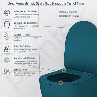 Plantex Ceramic Wall Hung Commode for Toilet/Rimless Washdown Western Commode/Western Toilet with Soft Close Toilet Seat Cover- P Trap (Pine Blue)