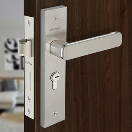 Plantex Heavy-Duty Door Lock Set - Main Door Lock Handle Set/Mortise Lock with 3 Keys, Brass Lock Body & Cylinder (8125 - Steel Satin & Chrome)