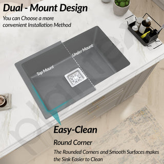 Plantex Kitchen Sink/Quartz Single Bowl Kichen Sink with Hose Pipe and Square Coupling/Under Mount Kitchen Sink - (Grey, 16 x 18 inch)