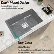 Plantex Kitchen Sink/Quartz Single Bowl Kichen Sink with Hose Pipe and Square Coupling/Under Mount Kitchen Sink - (Grey, 16 x 18 inch)