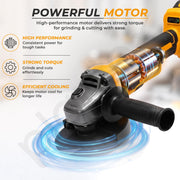 Plantex Cordless Angle Grinder 21V/Brushless Motor/125mm Cutting Disc/0-7000 RPM/Variable Speed Angle Grinder with 2 Batteries/Charger & Carrying Case – Yellow (APS-ML-A005)
