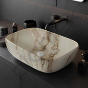 Plantex Ceramic Tabletop Washbasin/Bathroom Basin Sink/Wash Basin for Bathroom/Marble Basin/Basin for Restaurant, Hotel (Brown Veins, 18 x 13 x 5.5 Inch)