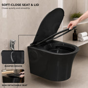 Plantex Platinum Ceramic P Trap Wall Hung Western Commode/Rimless Washdown Flush for Western Toilet/ Commode with Soft Close Toilet Seat Cover  - (Black)