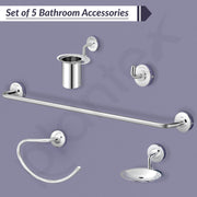 Plantex 304 Grade Stainless Steel Bathroom Accessories Set of 5 - Towel Rod/Hand Napkin Hanger for Wash Basin/Soap Case/Toothbrush Holder/Robe Hook - Daizy (Chrome)