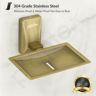 Plantex 304 Grade Stainless Steel Single Soap Dish/Soap Stand/Soap Case/Soap Storage for Bathroom - Crystal (Brass Antique)