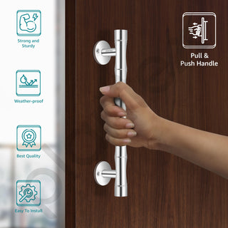 Plantex Main Door Handle/Pooja Door Handle/8 Inch Pull-Push Handle for Main Door/3 Years Warranty Pack of 2 (S-140,Chrome)
