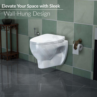 Plantex Ceramic Rim Western Commode/P- Trap Washdown Wall Hung Commode for Toilet with Soft Close Toilet Seat Cover - (Cascade, White)