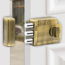 Plantex Tri-Bolt Lock for Main Door/Heavy Duty Door Lock with 4 Keys/Suitable on Single Door for Home/Office/Hotel - Pack of 1 (Brass Antique)