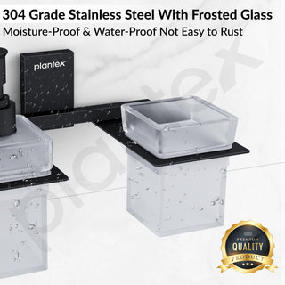 Plantex 304 Grade Stainless Steel Liquid Dispenser with Tumbler Holder/Toothbrush Holder/Shampoo Dispenser for Washbasin/Kitchen/Bathroom Accessories - Pack of 1 (Crystal, Black)