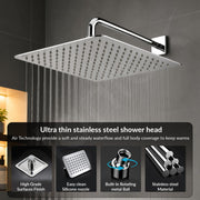 Plantex Stainless Steel 12 Inch Rain Flow Overhead Shower with Water Saving Nozzle/Bathroom Shower/Adjustable Shower Head for Bathroom without Arm - (APS-617-Chrome)