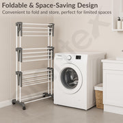 Plantex 3 Layer GI Steel Cloth Stand for Drying Clothes Foldable/Clothes Drying Rack for Balcony/Clothes Drying Stand - Clofera (White & Gray)