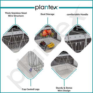 Plantex High Grade Steel 2-Tier Fruit & Vegetable Basket For Dining Table/Kitchen (Chrome), Countertop, Tiered Shelf