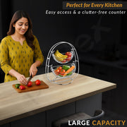 Plantex 2-Tier Swing Fruit Basket for Dining Table/Stainless Steel Fruit Storage Basket for Kitchen/Vegetable Stand(Nickel Chrome Finish)