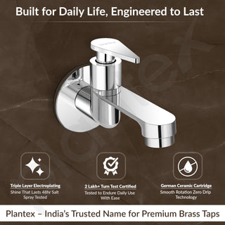 Plantex Long Body Bib Cock Water Tap with Water Saving Nozzle for Kitchen Tap/Bib Tap with Wall Flange and Teflon Tape for Bathroom - (Chrome)
