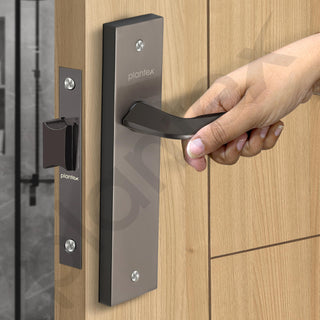 Plantex Heavy Duty Door Lock – Bathroom Door Lock/Mortise 8inch Keyless Plate Handle Set for Home/Bathroom/Store Room/Balcony/Office with Baby Latch (8105, Satin Black)