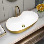 Plantex Ceramic Wash Basin for Bathroom/Table Top Washbasin/Designer Countertop Basin for Bathroom/Restaurants/Hotel (White&Gold - 24.5 x 13 x 5.5 Inch)