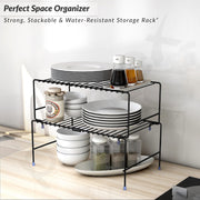 Plantex GI Metal 2-Tier Shelf Organizer for Kitchen Storage/Foldable and Detachable Kitchen Shelf Organiser/Rack Organiser for Storage