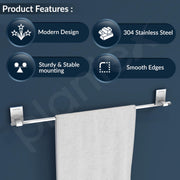 Plantex 304 Grade Stainless Steel 24 inch Single Towel Rod/Towel Holder for Bathroom/Towel Bar/Hanger/Stand/Bathroom Accessories - Senso (Chrome)