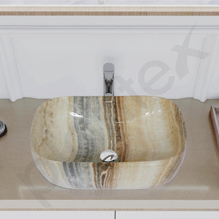 Plantex Ceramic Tabletop Washbasin/Bathroom Basin Sink/Wash Basin for Bathroom/Marble Basin Basin for Restaurant, Hotel (Brown & Grey Veins, 18 x 13 x 5.5 Inch)
